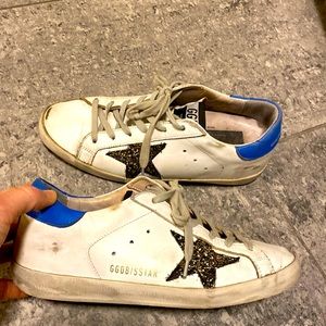 Golden Goose White & Blue Glitter Superstar - Size 36